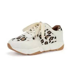 Vanilashoe Women Fashion Autumn And Winter Leopard Leather Stitching Sneakers