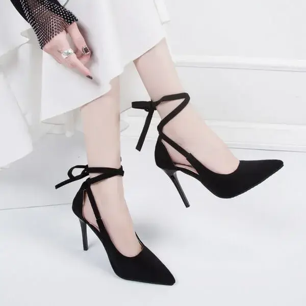 Vanilashoe Women Fashion Solid Color Plus Size Strap Pointed Toe Suede High Heel Sandals Pumps