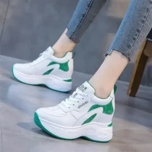 Vanilashoe Women Fashion Round Toe Platform Medium Heel Lace-Up Colorblock Sneakers