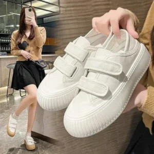 Vanilashoe Women Fashion Round Toe Thick Sole Velcro Pu Sneakers