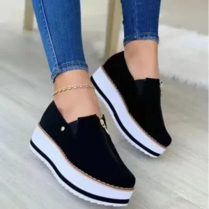 Vanilashoe Women Fashion Retro Platform Mid Top Solid Color Sneakers