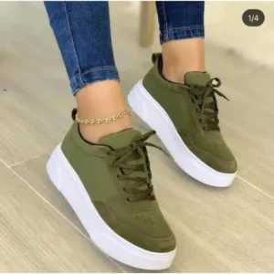 Vanilashoe Women'S Fashion Casual Round Toe Thick-Soled Lace Up Canvas Sneakers