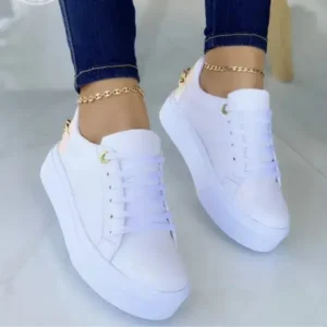 Vanilashoe Women Fashion Round Toe Platform Lace Up Solid Color Sneakers