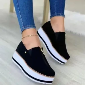 Vanilashoe Women Fashion Retro Style Elastic Band Thick Sole Solid Color Mid-Slip Sneakers