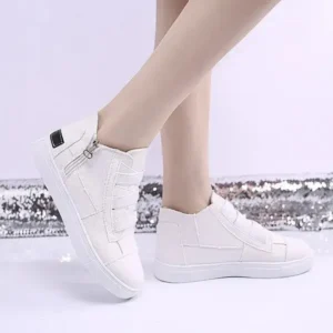 Vanilashoe Women Fashion Round Toe Mid-Top Canvas Raw Edge Elastic Sneakers