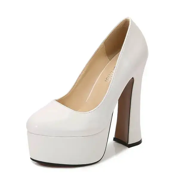 Vanilashoe Women Plus Size Fashion Sexy Thick-Soled Chunky Heel Platform Round-Toe High-Heeled Shoes Wedges