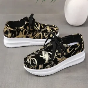 Vanilashoe Casual Graffiti Round Toe Platform Plus Size Sneakers