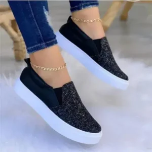 Vanilashoe Thick Sole Casual Sequined Shoes Women Flat Shoes