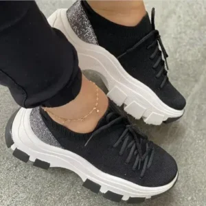 Vanilashoe Wedge Heel Flying Woven Colorblock Lace-Up Sneakers Large Size Casual Low Top Women Shoes