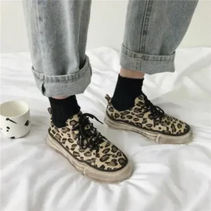 Vanilashoe Women Fashion Leopard Printing Flat Sneakers