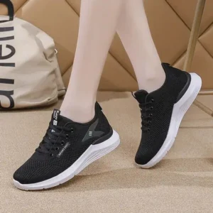 Vanilashoe Women Sports Casual Lace Up Design Mesh Breathable Wedge Sneakers