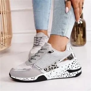 Vanilashoe Women Fashion Casual Leopard Print Color Matching Lace-Up Platform Sneakers