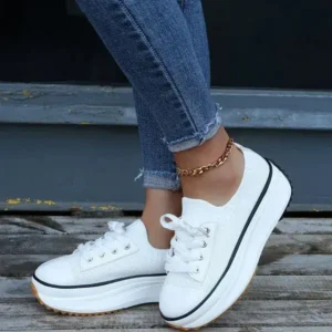 Vanilashoe Women Simple Casual Knit Upper Thick-Soled Lace-Up Sneakers