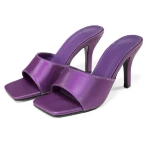 Vanilashoe Women Sexy Square Head Purple Stiletto Slippers