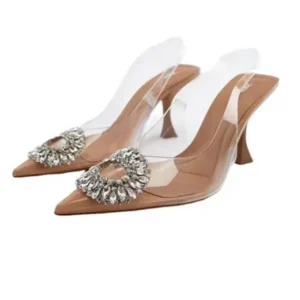 Vanilashoe Summer Women Fashion Plus Size Pointed Toe Rhinestone Transparent Heeled Sandals