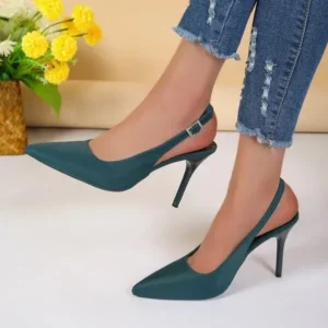 Vanilashoe Summer Women Fashion Plus Size Elegant Pointed Toe Strap Buckle Sling Back Stiletto Heel PU Sandals