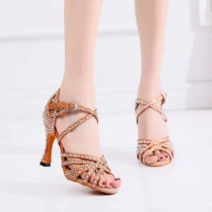 Vanilashoe Women Fashion Solid Color Suede Rhinestone High Heel Ankle Strap Buckle Sandals