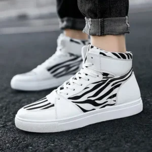 Vanilashoe Men'S Fashion Zebra Print Breathable Canvas High Top Sneakers