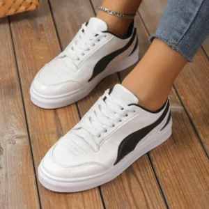 Vanilashoe Women Fashion Plus Size Thick-Soled Round Toe Flat Sneakers