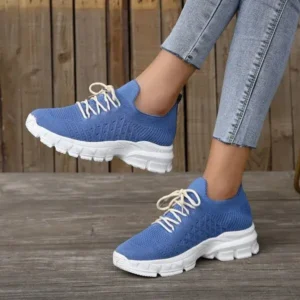 Vanilashoe Women Fashion Casual Breathable Flying Woven Lace-Up Thick-Soled Sneakers