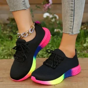 Vanilashoe Women Fashion Casual Mesh Breathable Rainbow Sneakers