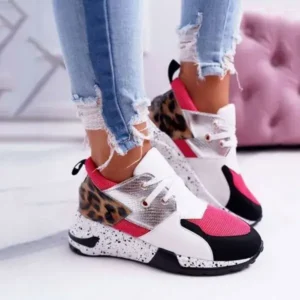 Vanilashoe Women Casual Leopard Printed Patchwork Lace Up Sneakers