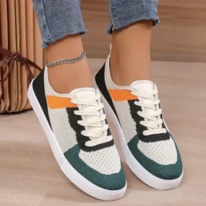 Vanilashoe Women Fashion Casual Color Blocking Mesh Fly-Woven Breathable Sneakers