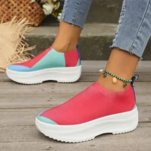 Vanilashoe Women Fashion Casual Color Blocking Fly-Woven Thick-Soled Sneakers