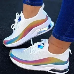 Vanilashoe Women Fashion Casual Rainbow Color Blocking Sneakers