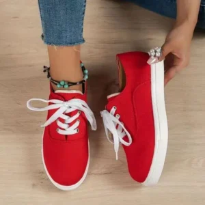 Vanilashoe Women Fashion Casual Solid Color Lace-Up Canvas Shoes