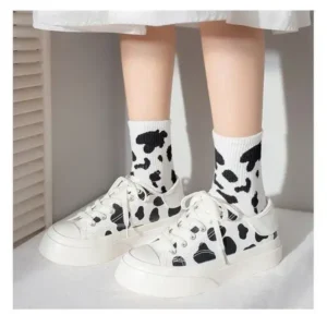 Vanilashoe Women Fashion Platform Cute Cow Pattern Lace-Up Sneakers