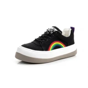 Vanilashoe Women Fashion Casual Rainbow Color Block Platform Canvas Platform Shoes