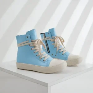 Vanilashoe Women Fashion Blue Faux Leather High Top Shoes