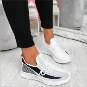 Vanilashoe Women Fashion Casual Thick Sole Breathable Fly Woven Thick Sole Lace Up Sneakers