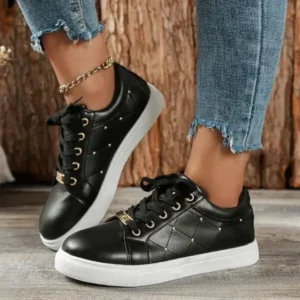 Vanilashoe Women Fashion Shallow Toe Round Toe Casual Lace Up Sneakers