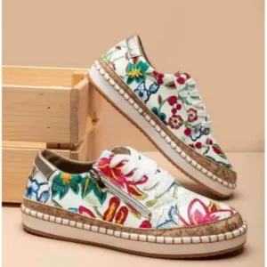 Vanilashoe Women Fashion Color Matching Ethnic Style Printed Sneakers