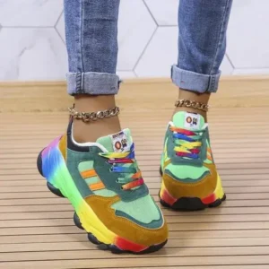 Vanilashoe Women Fashion Platform Color Block Platform Sneakers