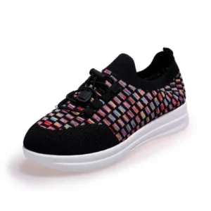 Vanilashoe Women Fashion Low-Top Lace-Up Platform Color-Block Fly-Knit Sneakers