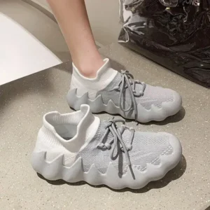 Vanilashoe Women Fashion Round ToeWomen Fashion Round Toe Octopus Fly Woven Sneakers Shallow Cut Print Lace Up Flat Sneakers