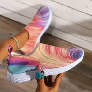 Vanilashoe Women Fashion Round Multicolor Gradient Rainbow Mesh Sneakers